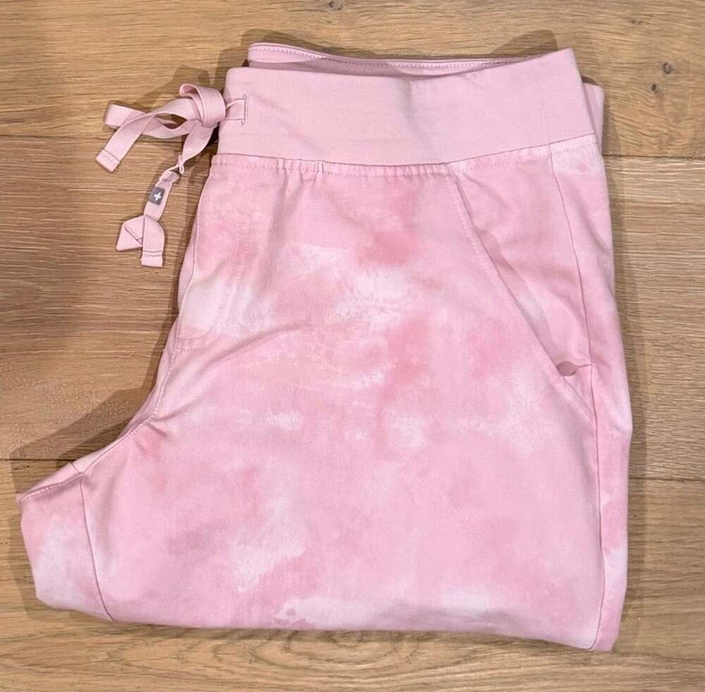 FIGS Zamora Jogger Scrub Pants Pink Marble Tie Dye